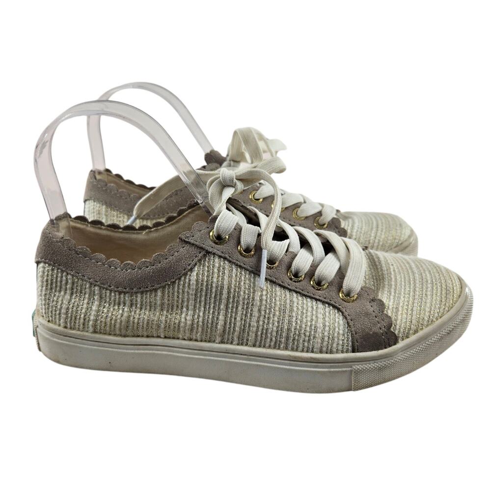 Jack Rogers‎ Teagan Sneakers Womens 7 Low Top Beige Cream Metallic Gold Tweed